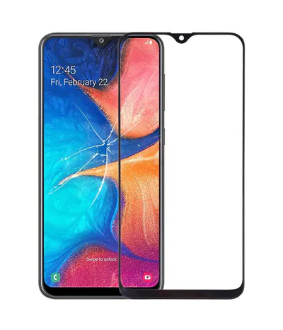 For Galaxy A20 Front Screen Outer Glass Lens (Black)