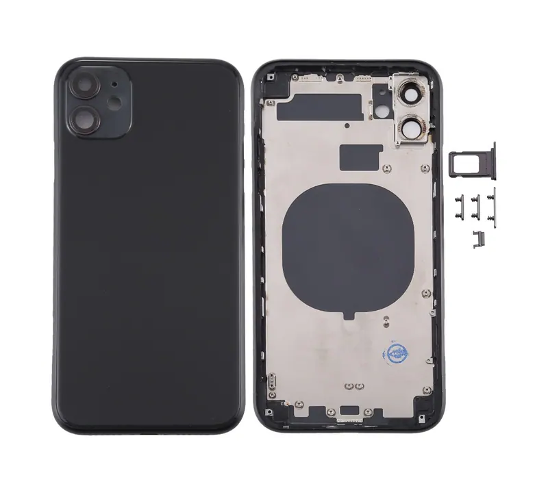 Back Housing Cover with SIM Card Tray & Side keys & Camera Lens for iPhone 11(Black) — image 1