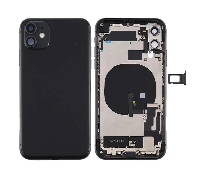 Battery Back Cover Assembly (with Side Keys & Power Button + Volume Button Flex Cable & Wireless Charging Module & Motor & Charging Port & Speaker Ringer Buzzer & Card Tray & Camera Lens Cover) for iPhone 11(Black) — image 1