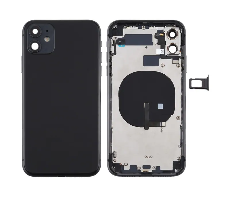 Battery Back Cover (with Side Keys & Card Tray & Power + Volume Flex Cable & Wireless Charging Module) for iPhone 11(Black) — image 1