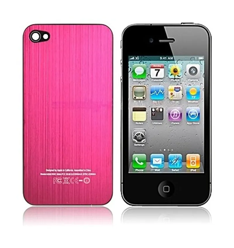 Brushed Metal Battery Cover with Black Frame for iPhone 4S(Magenta) — image 1