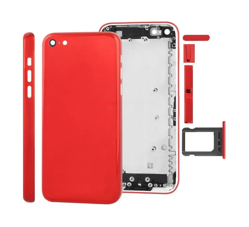 Full Housing Plating Color Chassis / Back Cover with Mounting Plate & Mute Button + Power Button + Volume Button + Nano SIM Card Tray for iPhone 5C(Red) — image 1