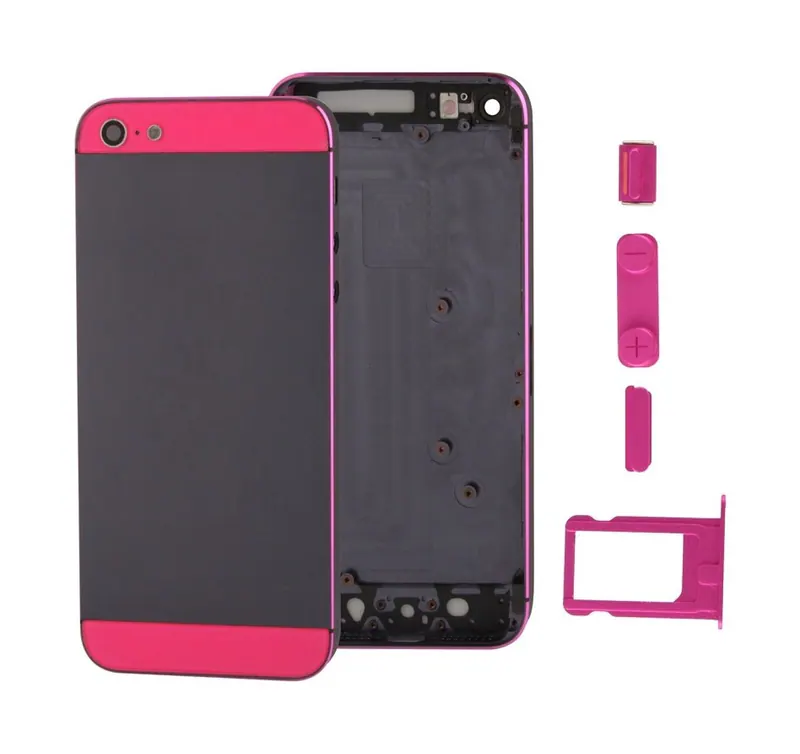 Full Housing Alloy Back Cover with Mute Button + Power Button + Volume Button + Nano SIM Card Tray for iPhone 5(Magenta) — image 1