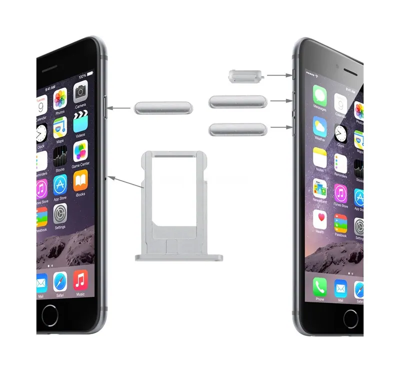 Card Tray & Volume Control Key & Screen Lock Key & Mute Switch Vibrator Key Kit for iPhone 6(Silver) — image 1