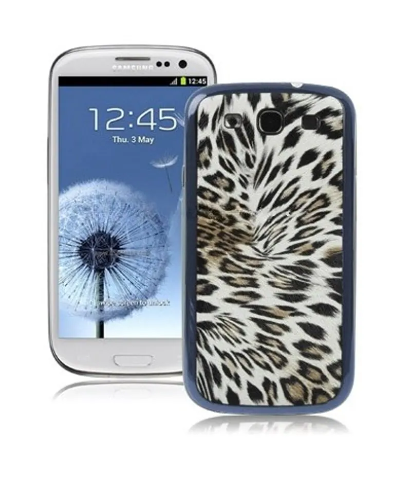 For Galaxy SIII / i9300 Leopard Leather Skin Battery Cover with Black Frame (White) — image 1