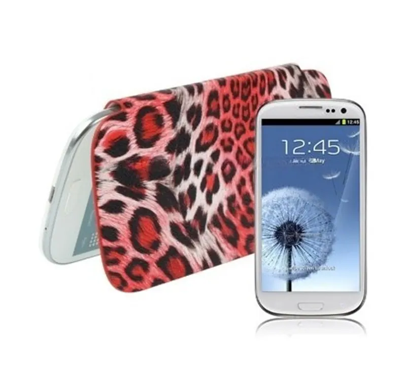 For Galaxy SIII / i9300 Leopard Style (Front + Back) Battery Cover (Red) — image 1