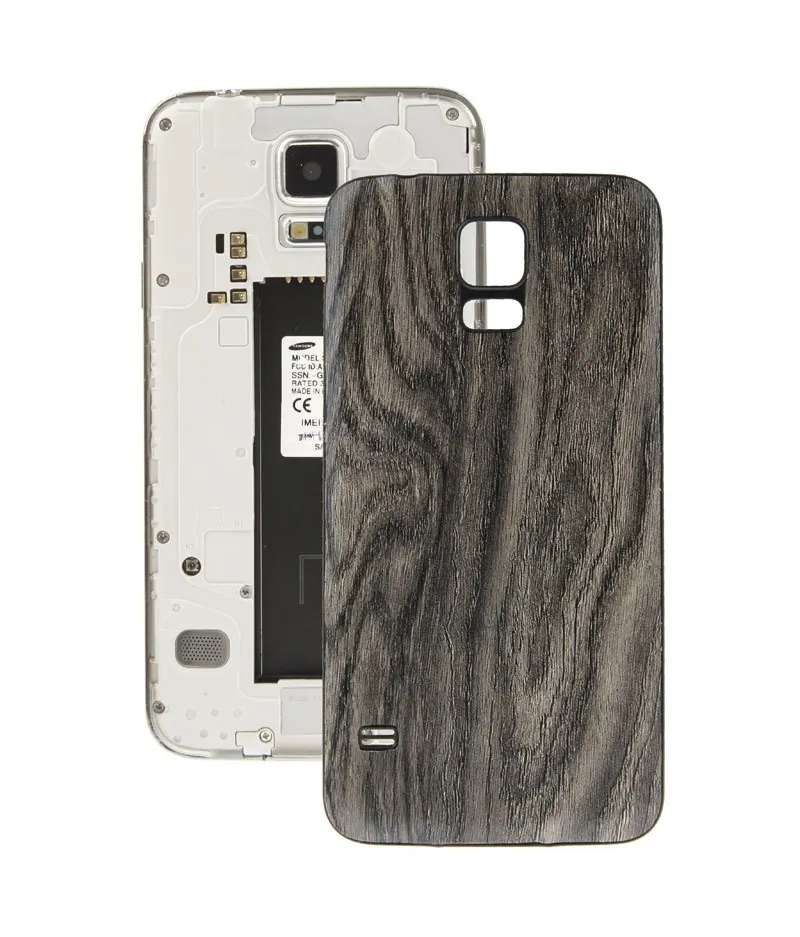 For Galaxy S5 / G900 Wood Texture Plating Plastic Material Back Cover (Grey) — image 1