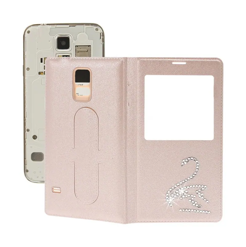 For Galaxy S5 / G900 Swan Diamond Flip Leather Back Cover with Call Display ID & Holder — image 1