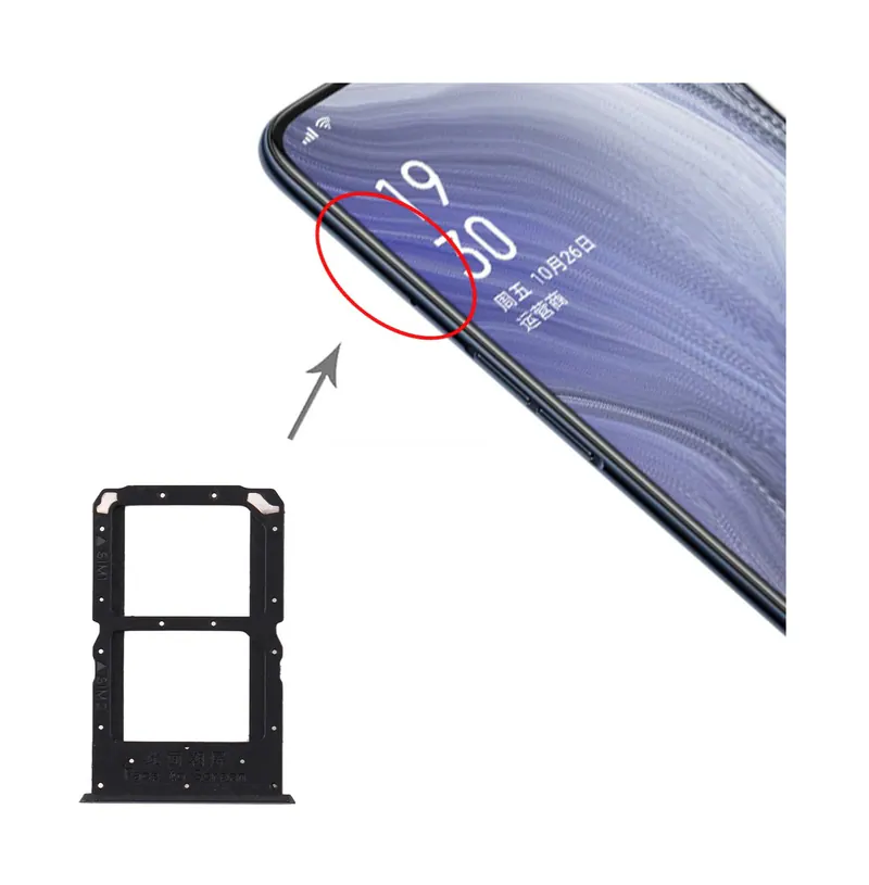 For OPPO Reno Z SIM Card Tray + SIM Card Tray (Black) — image 1