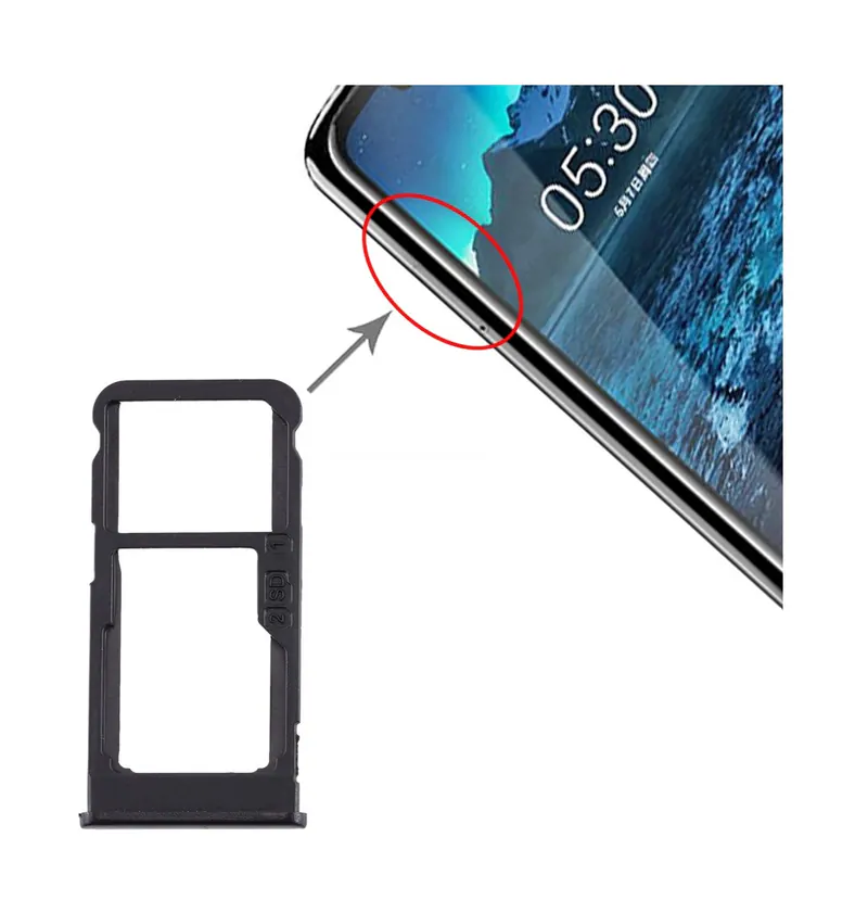 SIM Card Tray + SIM Card Tray / Micro SD Card Tray for Nokia 5.1 Plus / X5 TA-1102 TA-1105 TA-1108 TA-1109 TA-1112 TA-1120 TA-1199(Black) — image 1