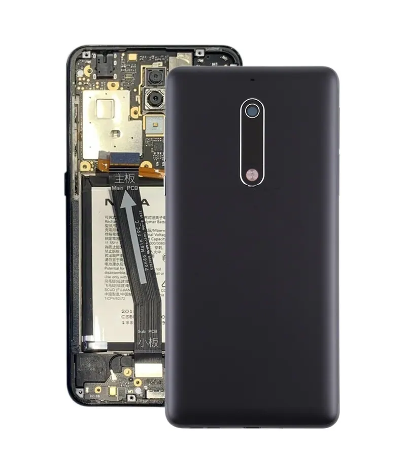 Battery Back Cover with Power & Volume Button Flex Cable & Camera Lens Cover for Nokia 5 TA-1024 TA-1027 TA-1044 TA-1053(Black) — image 1