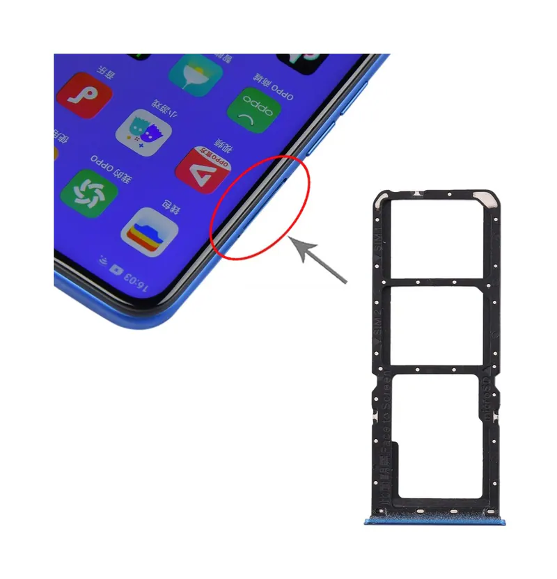 For OPPO A11x/A11/A9(2020)/A5(2020) SIM Card Tray + SIM Card Tray + Micro SD Card Tray (Blue) — image 1