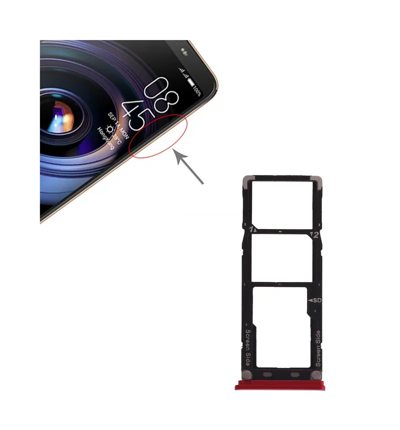 For Tecno Camon X Pro / Ca8 SIM Card Tray + SIM Card Tray + Micro SD Card Tray (Red) — image 1